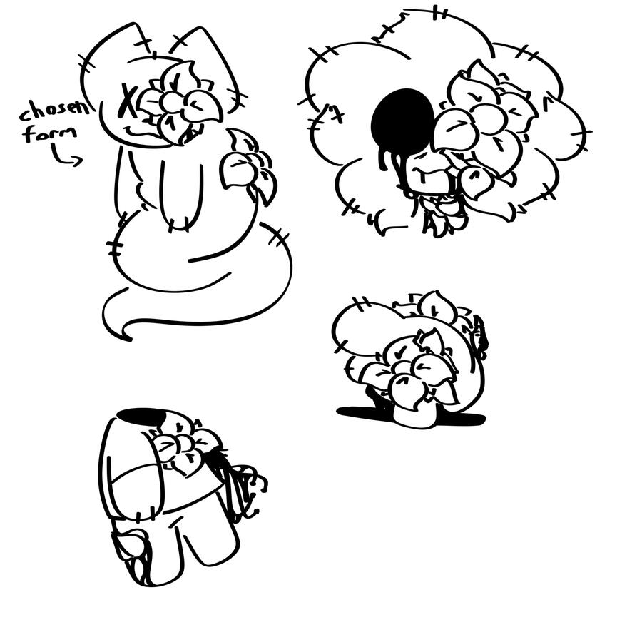 Doodles of Rotter trying out different forms. (Featuring SoupyBomb's Tuffy and DayvinGaming's Froomly.) Date: Apr 30th, 2026