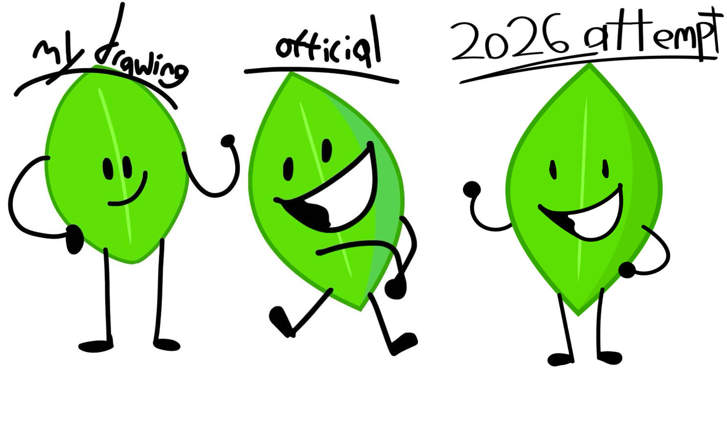 Trying to draw Leafy. (specifically BFB era) Date: Aug 1st, 2026